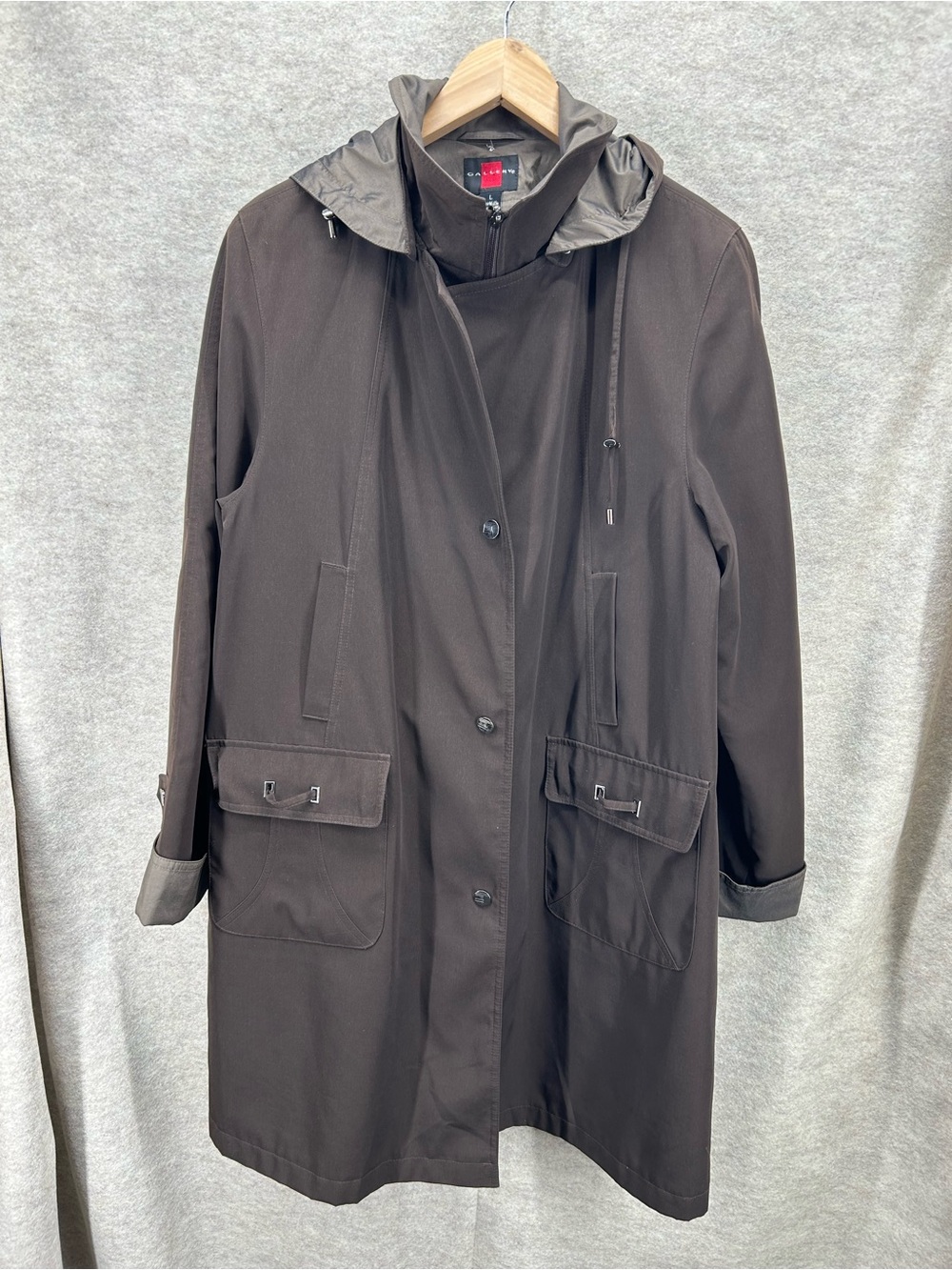 Gallery utility trench coat jacket women’s large brown waterproof Gorpcore cargo